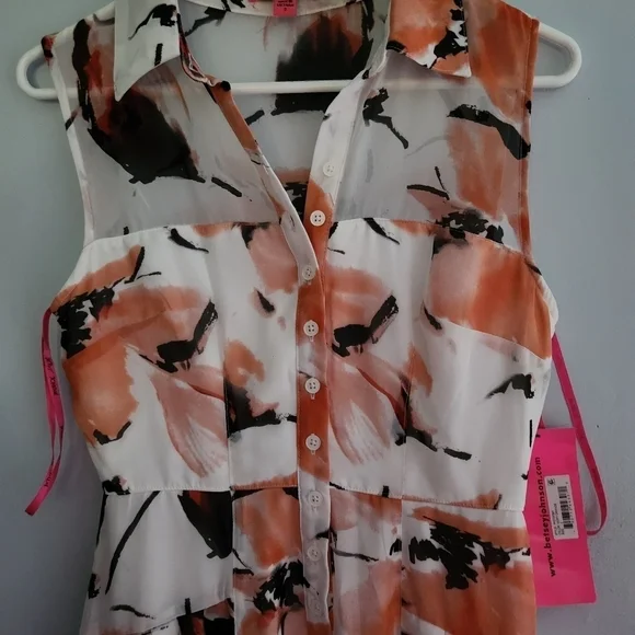 New BETSEY JOHNSON Floral shirt Dress Chiffon Size 2 - Picture 4 of 7
